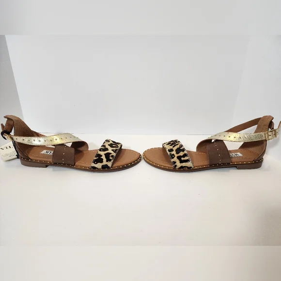 Myra Women’s Size 8 Leopard Print Gold‎ Studded Leather Sandals Boho chic READ - Picture 8 of 8